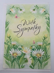 With Sympathy Greeting Card Spring Green White Shasta Daisy Hallmark Small - Picture 1 of 3