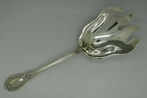 Big STERLING SILVER ANTIQUE c.1900 ART NOUVEAU SERVING FORK SPOON UNUSUAL GORHAM Cover