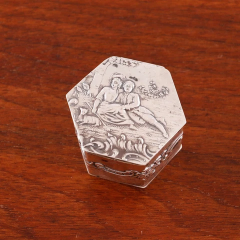 NERESHEIMER & SOHNE ? GERMAN HANAU SILVER DRESSER BOX BUCOLIC COURTING SCENE Cover