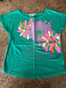 DKNY Girls Green Top W/Sparkling Floral Accents Size M New