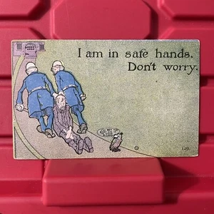 Postal I Am In Safe Hands con Ben Franklin de un centavo antigua estampada 1907 - Imagen 1 de 4