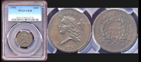 RARE LOT OF 6 HALF CENT 1793(1)PCGS VF35-1795(2)-1797(1)-1802(1)-1811(1) BEST &S Cover
