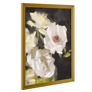Beautiful Hand Painted Romantic White Florals Gold Wood Framed Canvas Wall Art - Picture 1 of 11