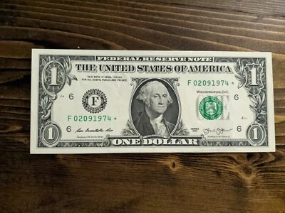 Crisp One Dollar Star * Note Birthday ~ serial #F 02091974 February 09, 1974 - Image 1 of 3