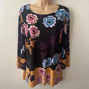 Joseph Ribkoff Blouse Size 10 Black Mix Floral Sleeved Top Women - Picture 1 of 9