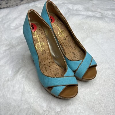 Zapatos de tacón alto Jessica Simpson Corey cuña punta abierta marrón turquesa talla 6 Foto 1 de 4