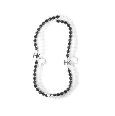 Collar Hello Kitty Perlas Imitadas Blanco y Negro HK Dije con Contorno Sanrio Nuevo Foto 1 de 4