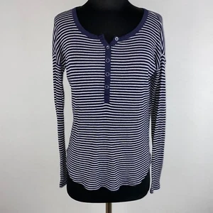 Gap Waffle Knit Henley T-Shirt Donna Taglia XS Blu Bianco Righe Maniche Lunghe - Foto 1 di 12