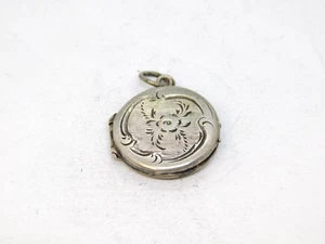 Sterling Silver Floral Engraved Round Locket Charm Pendant Vintage c1970 - Picture 1 of 6