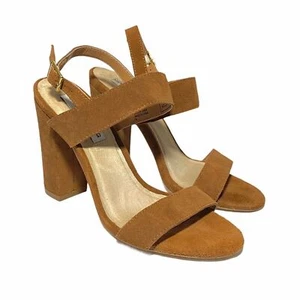 Anthony Wang Collection Brown Franca Suede Leather Open Toe Heels Size 6 - Picture 1 of 10