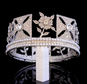 Hermosa Tiara Corona Joyas de Cristal Inglés Cabeza de Plata Imperial - Imagen 1 de 6