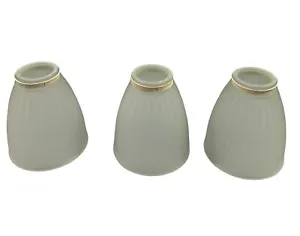 Three Light Shades Ceiling Fan Lamp Globes Frosted Glass Ribbed - Picture 1 of 8