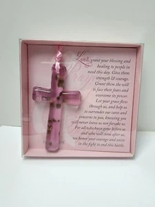 Rosa Glas Heilkreuz mit Gebet der Unterstützung Ornament - Bild 1 von 7