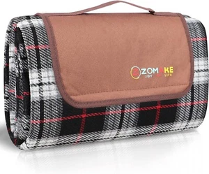 Large Picnic Blanket, Waterproof, 59"x59"(2 Person) Black/White Plaid, New - Picture 1 of 7