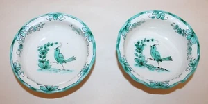 2 Vintage Italian Majolica Ceramic Bowls Teal Turquoise Lace Edge - Picture 1 of 7
