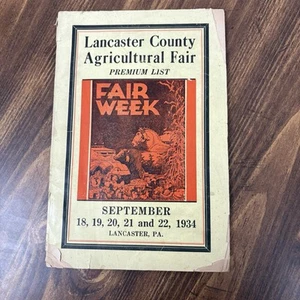 Lancaster County Landwirtschaftsmesse Liste Buch September 1934 Bedarf TLC siehe Fotos - Bild 1 von 24
