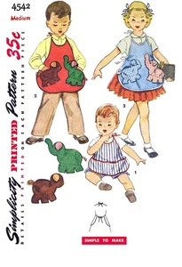 SIMPLICITY 4542 Pattern UNISEX APRON Boy Girl Elephant Dog Pockets - Picture 1 of 4