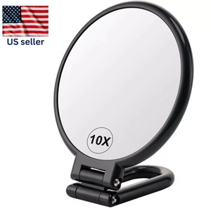 1X/10X Magnifying Handheld Mirror Double Sided, Foldable Travel Makeup Mirror - Picture 1 of 6