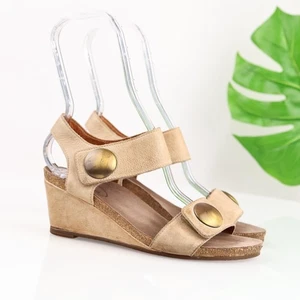 Taos Womens Carousel 2 Sandal Size 38 7 Tan Leather Wedge Ankle Strap Adjustable - Picture 1 of 16