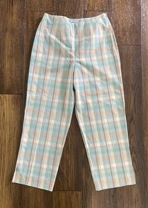 VTG Pendleton Pants Womens 10 Mint Tan Plaid 100% Cotton Trouser Side Zip - Picture 1 of 8