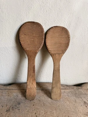 2 Early Antique Wooden Butter Curlers Workers Patina Woodenware 19Th C Treen - Image 1 of 4