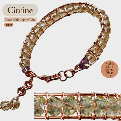 Citrine 8mm Crystal Faceted Bracelet Made With Copper Wire  - Image 1 of 4