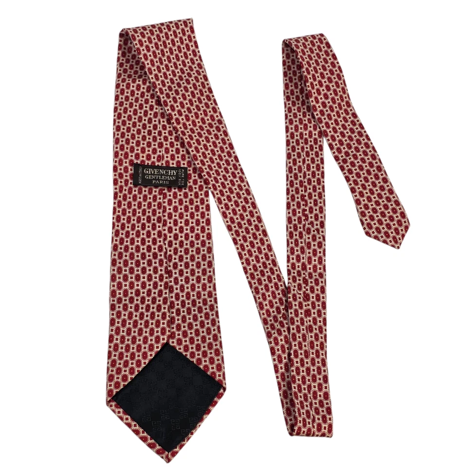 Corbata Givenchy Gentleman Paris Para Hombre Lujo Roja Crema Geométrica 100% Seda Foto 1 de 4