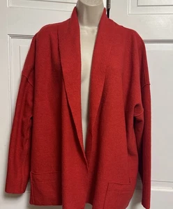 Eileen Fisher Woman Open Cardigan 2X Red Merino Wool Lagenlook - Picture 1 of 10