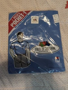 Camiseta Bolsillo Fruit Of The Loom 1987 Azul Hecha en EE. UU. Talla M De Colección NOS - Imagen 1 de 3