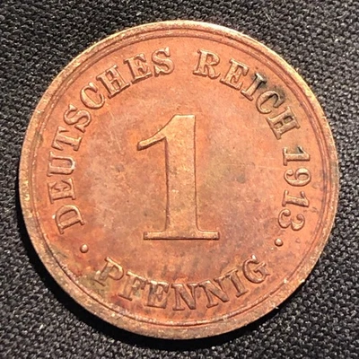 1913-F Germany 1 Pfennig Copper Coin - XF (Extra Fine) condition - Image 1 of 4