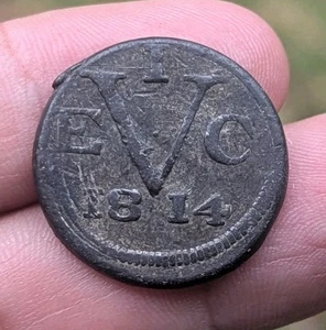 RARE !!! British East Indies Java 1 Doit VEIC 1814 Grade Tin Coin_Z374 - Picture 1 of 6