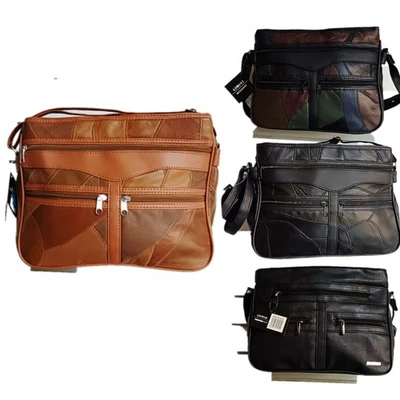 LADIES WOMEN  LORENZ PATCH LEATHER SHOULDER BAG CROSS BODY BAG HANDBAG - Image 1 of 4