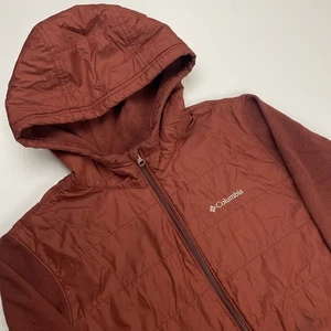 Columbia Thermal Coil Hybrid Jacket Men’s Burgundy Fleece Sleeves Hooded Puffer - Picture 1 of 10