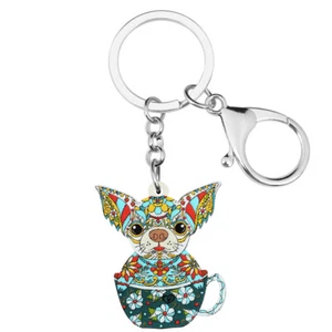 Acrylic Floral Lovely Chihuahua Dog Key Chain Keychains Novelty Pets Jewelry - Picture 1 of 11