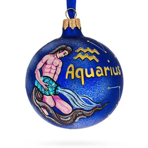 Acquario Zodiaco Oroscopo Segno Palla di Vetro Decorazione Natalizia 3,25 Pollici - Foto 1 di 4