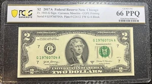 2017 A $2 Fancy Serial Bicentennial Anniversary Date G19760704A PCGS 66 EPQ. - Picture 1 of 2