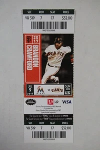 SAN FRANCISCO GIANTS VS MARLINS 7/9/2017 FULL TICKET ~ GIANCARLO STANTON (2 HRs) - Picture 1 of 1