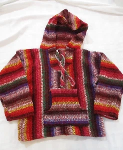 girls baja hoodie size 6 multicolored striped knitted pullover jacket pocket - Picture 1 of 5