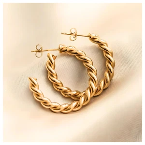 Luxury 18K Gold Twisted C Earrings. Hoop Dangle Tassel Drop Stud Minimalist Cute - Picture 1 of 5