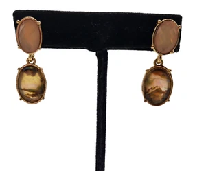 VTG Napier Dangle Pierce Earrings Gold Tone Iridescent Oval Dangle Estate - Picture 1 of 6