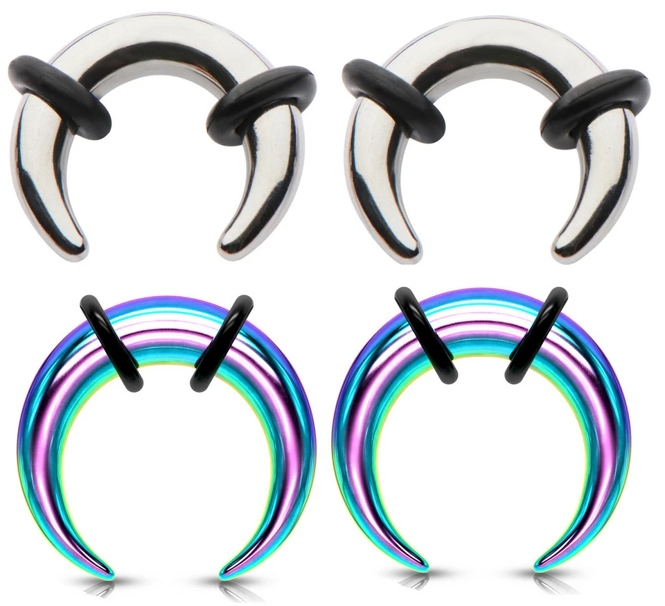 2 Pairs Steel Ear Plugs Tapers Pinchers Horseshoes Gauges Septum Ring Jewelry - Image 1 of 1