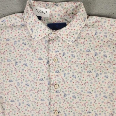 David Donahue Shirt Mens Large Blue Purple Summer Print Button Up Short Sleeve - Image 1 of 4