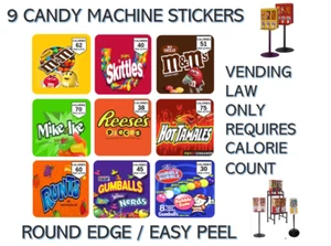 9 VENDING MACHINE CANDY STICKERS LABELS  SIMPLE NUTRITION EASY PEEL - Picture 1 of 2