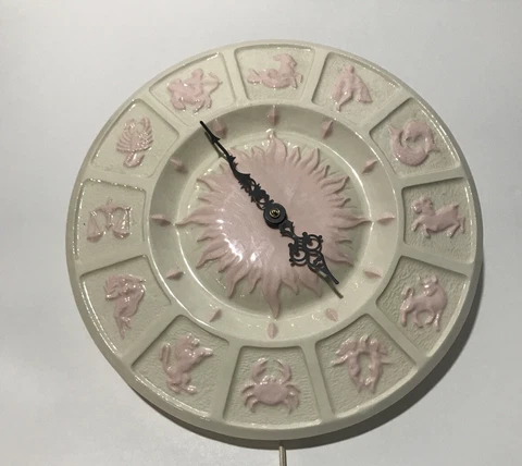 Vintage 1970's Horoscope Wall Clock ~Astrology Zodiac Sun~3D Ceramic 11” Cover