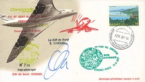 FFC GRÈCE à bord "CONCORDE - Vol AF4844 Athènes-Paris" 1987 signée CHEMEL - Picture 1 of 1