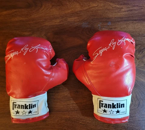Vintage Franklin Sugar Ray Leonard Kids Red Boxing Gloves Cover