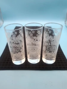 SET OF 3 JACK DANIEL'S Old No. 7 - High Ball Glass Christmas Snow Flakes - Picture 1 of 7