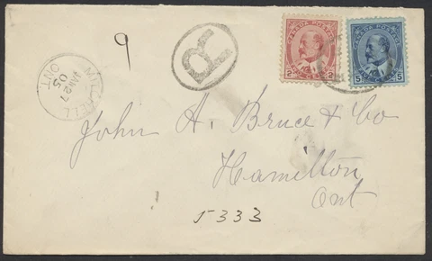 1905 Registered Cover Mitchell ONT to Hamilton #90-91 Edwards RPO Cover