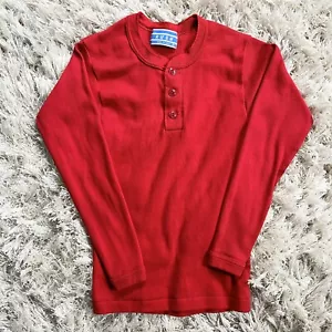 Vtg 60s Single-Stitch Rush Red Long Sleeve Henley Shirt Made In USA Boy’s M - Picture 1 of 6