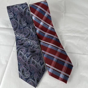 (2) PRONTO UOMO 64" Extra Long 100% Silk Tie Men's Purple Paisley & Plaid NEW - Picture 1 of 8